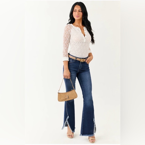 KANCAN Dark Wash Bootcut Jeans Frayed Hem Stretch Size 25 Flare Denim - Picture 5 of 16